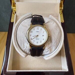 Timex Easy Reader Italics Gold/Cream/Brown Dress Calendar Watch, 35mm